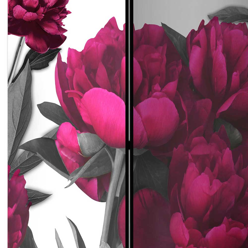 Paravent mit Blumen Motiv in Pink Grau - Varina