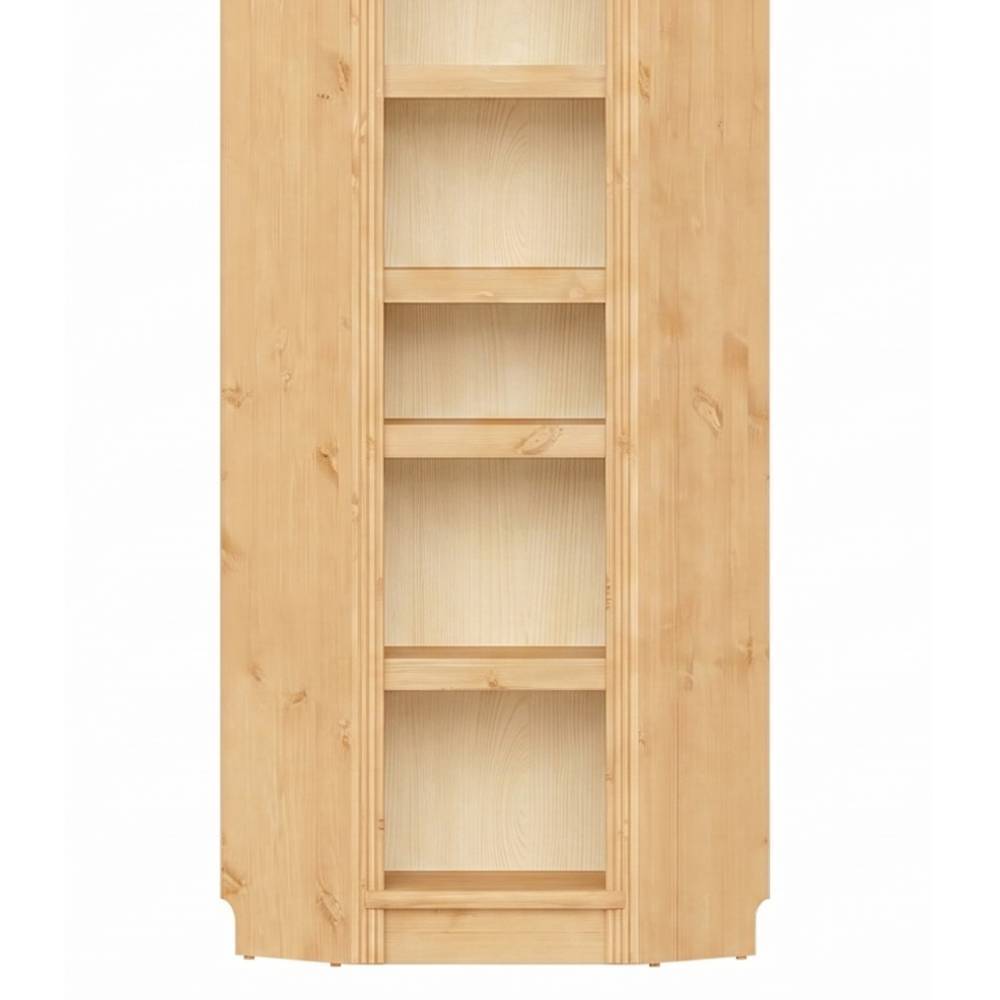 Unterer Teil des schmalen Eckregals aus Naturkiefer mit Sockel und Ablagen – Snog