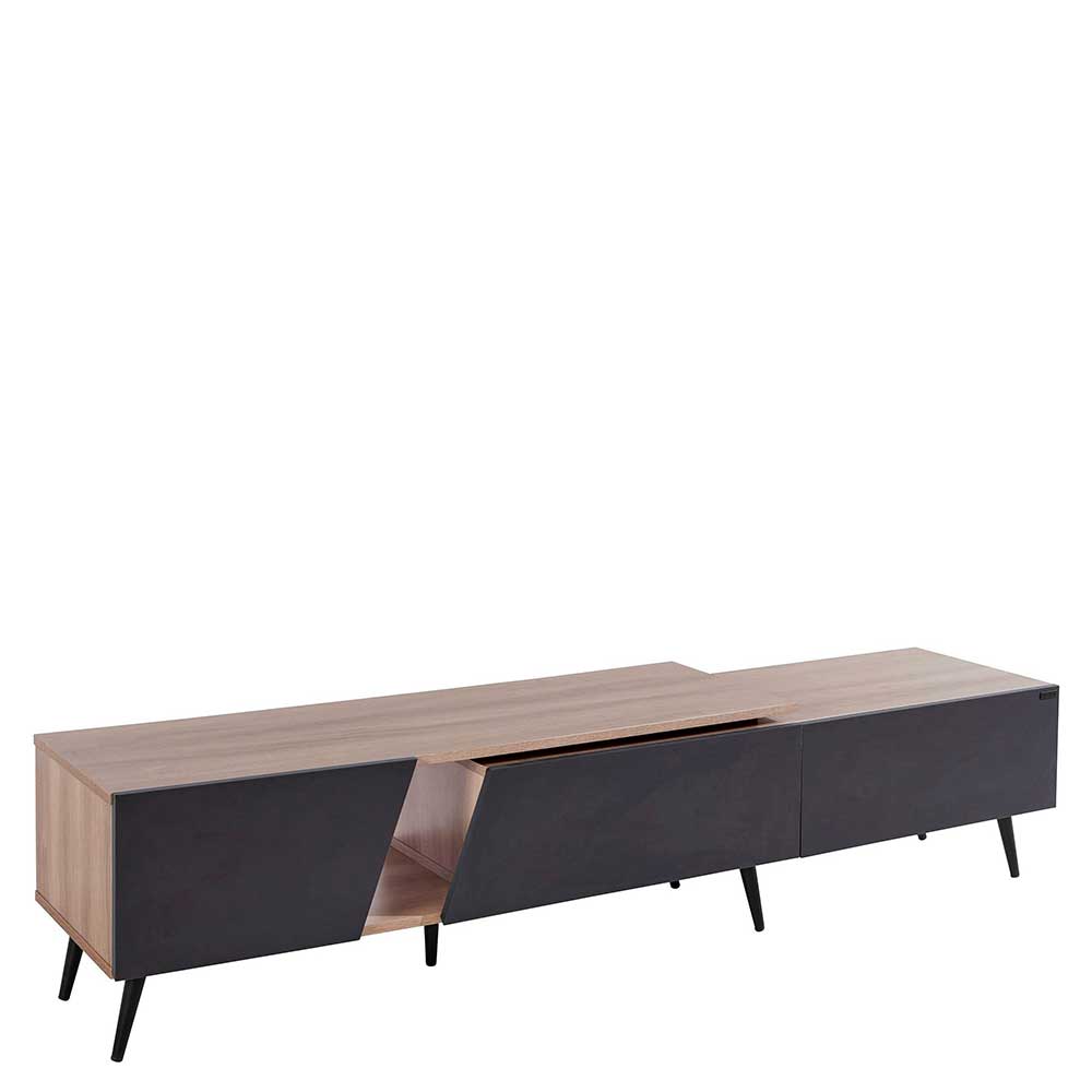 TV Lowboard in Anthrazit und Holzoptik Braun - Hietro