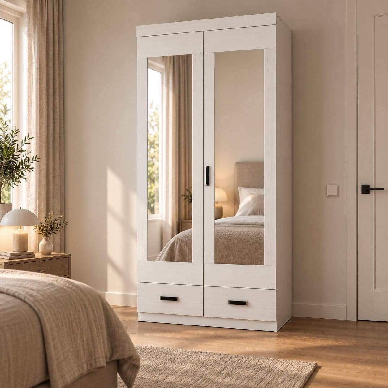 100x245x57 Spiegel Kleiderschrank in Weiß - Imtreba