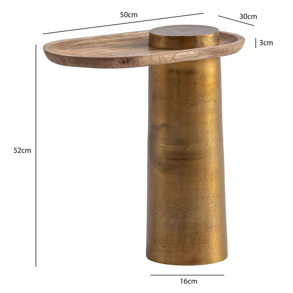 Ovaler Beistelltisch Mangoholz goldfarben mit Maßen 50x30x52cm – Badyas