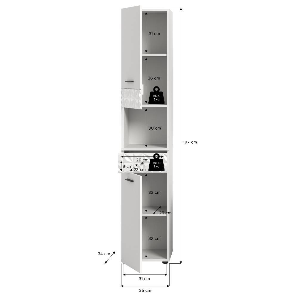 Badezimmer Hochschrank in Weiß - Ustabo
