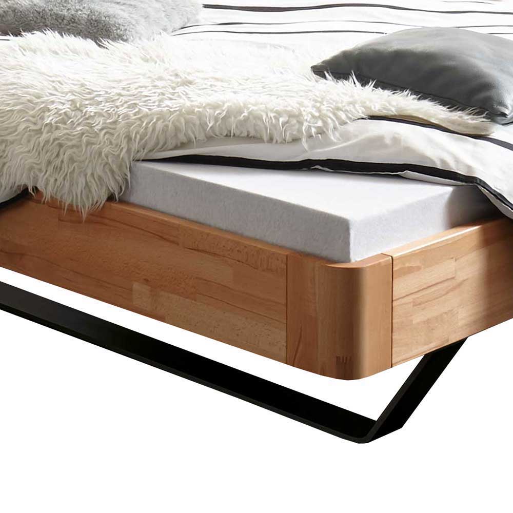 Kernbuche Bett mit grauen Metall Kufen - Desirea
