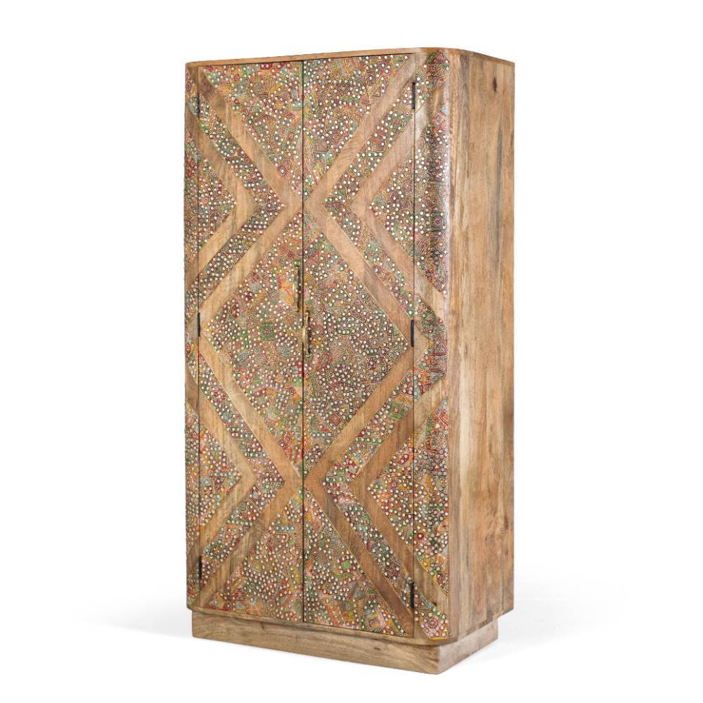 Massivholz Schrank mit Ethno Muster - Jeen