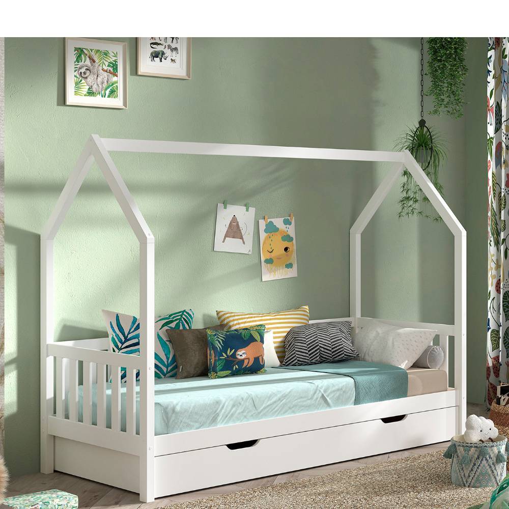 90x200 Kinder Hausbett in Weiß - Gransov