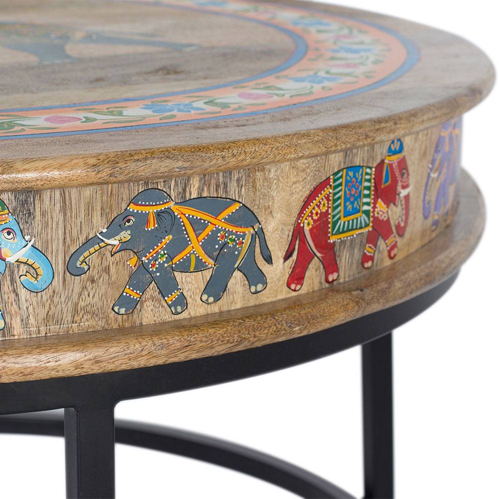 Orient Style Couchtisch mit Elefanten farbenfroh bemalt - Tabacho