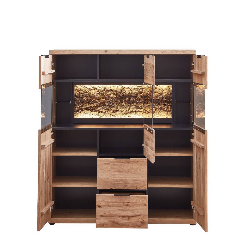 Highboard Vitrine in Wildeiche Bianco - Dritos