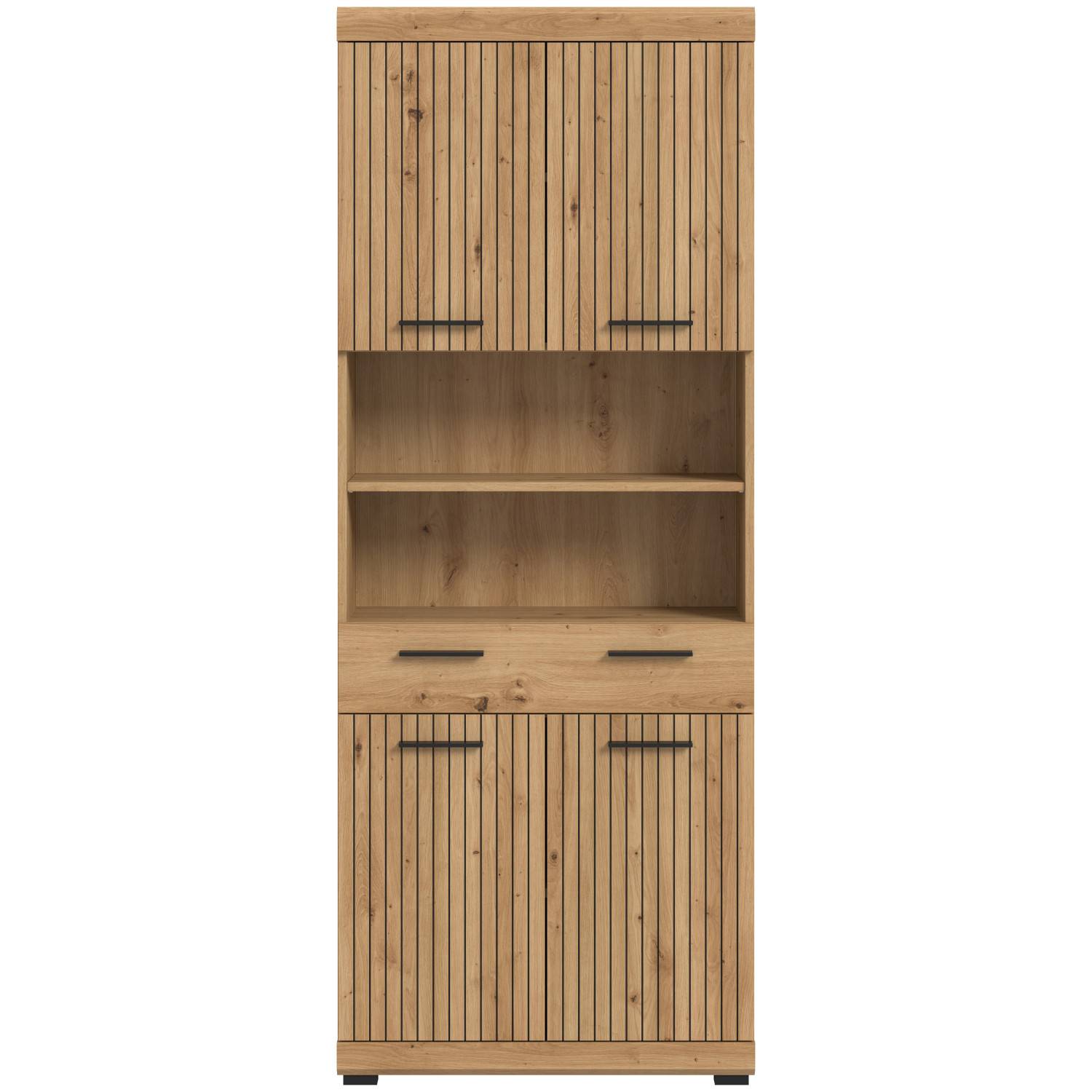 Holzfarbene Hohe Kommode mit offenen Fächern - Lasewood