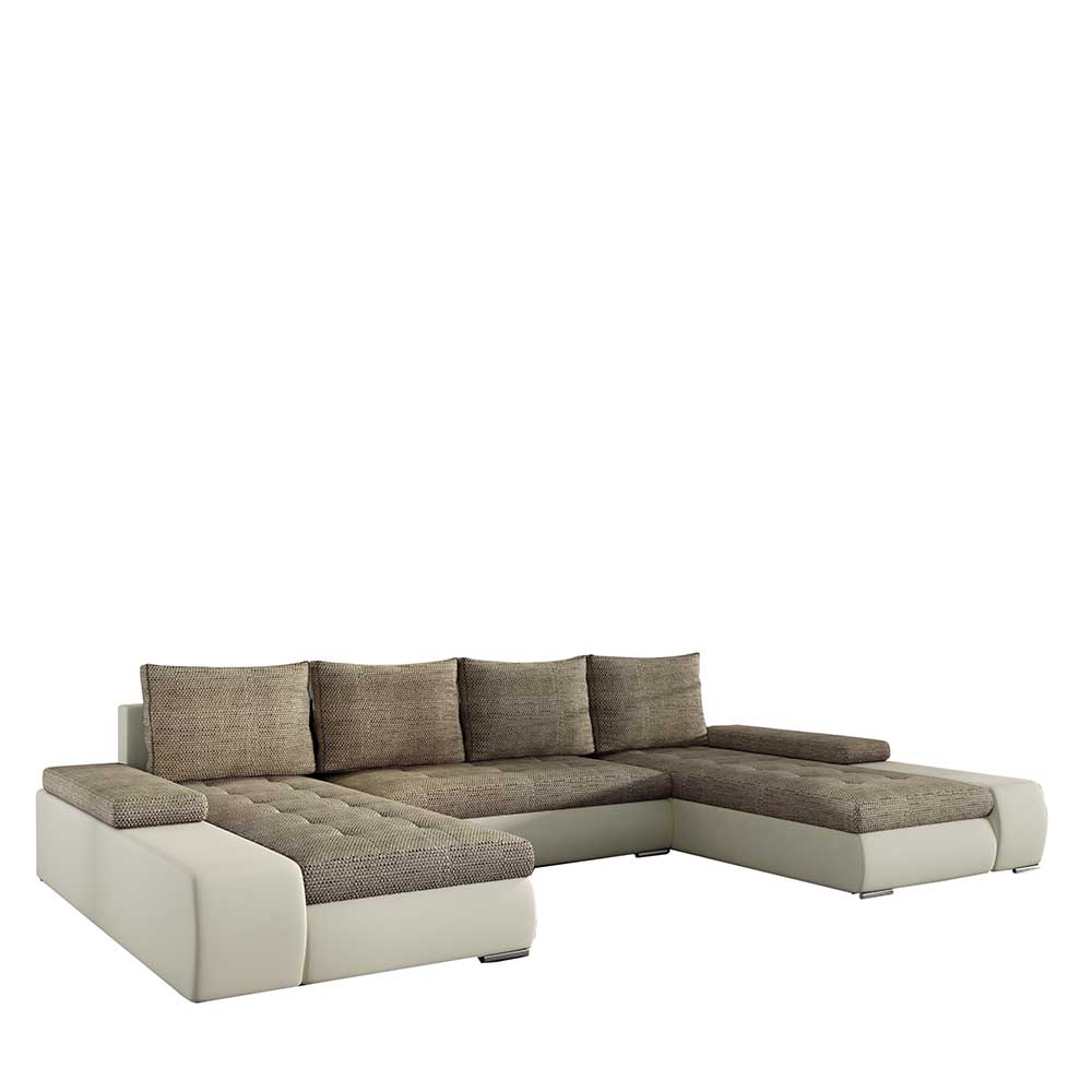 Wohnlandschaft mit Bettfunktion in Beige und Creme - Cacressa
