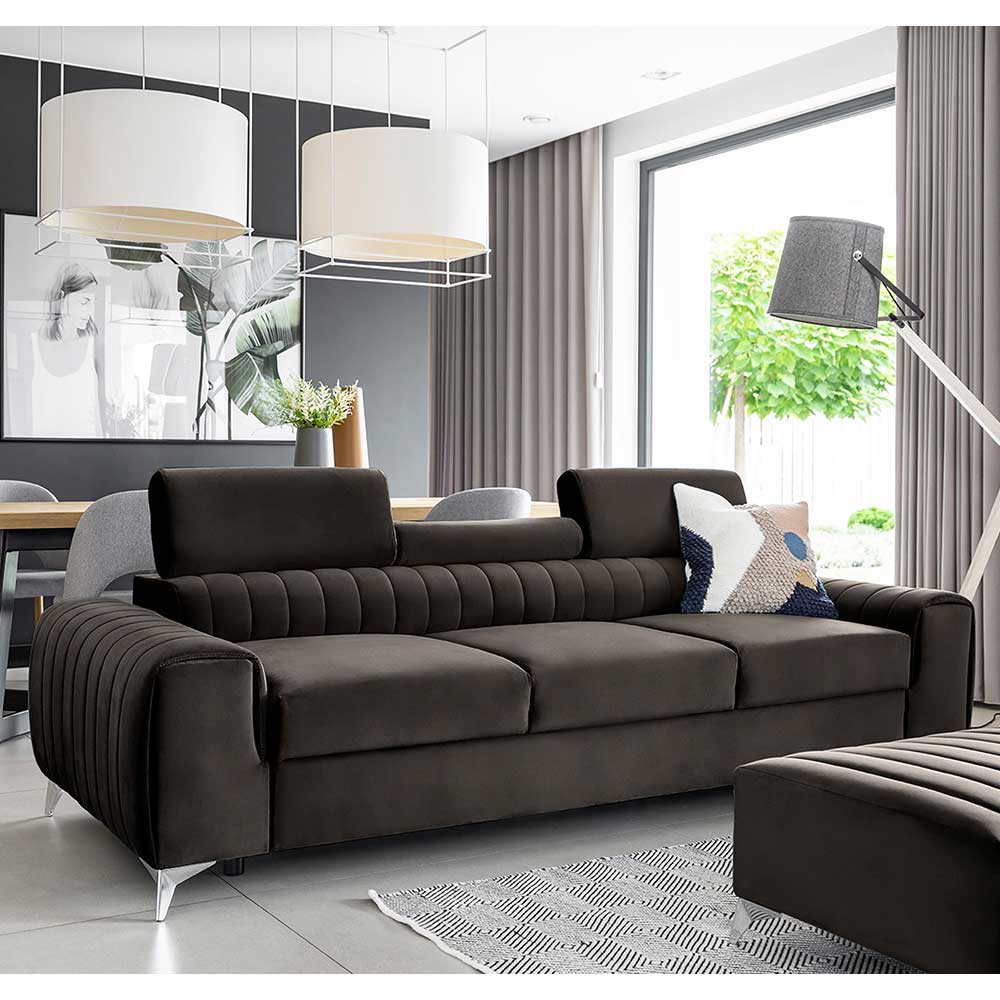 Wohnzimmer Ausziehsofa in Dunkelbraun - Wega