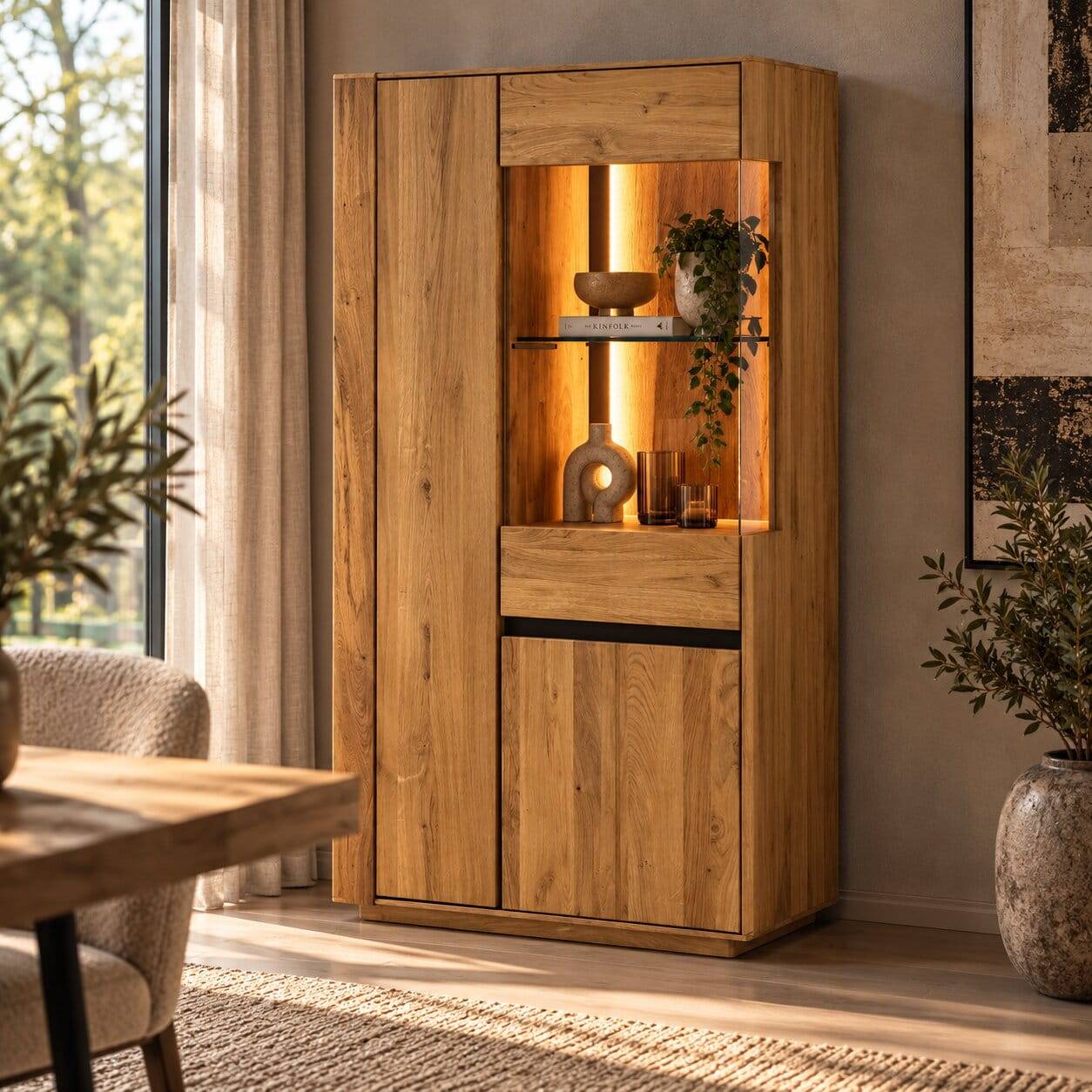 Highboard Vitrine aus Eiche Massivholz - Sofija