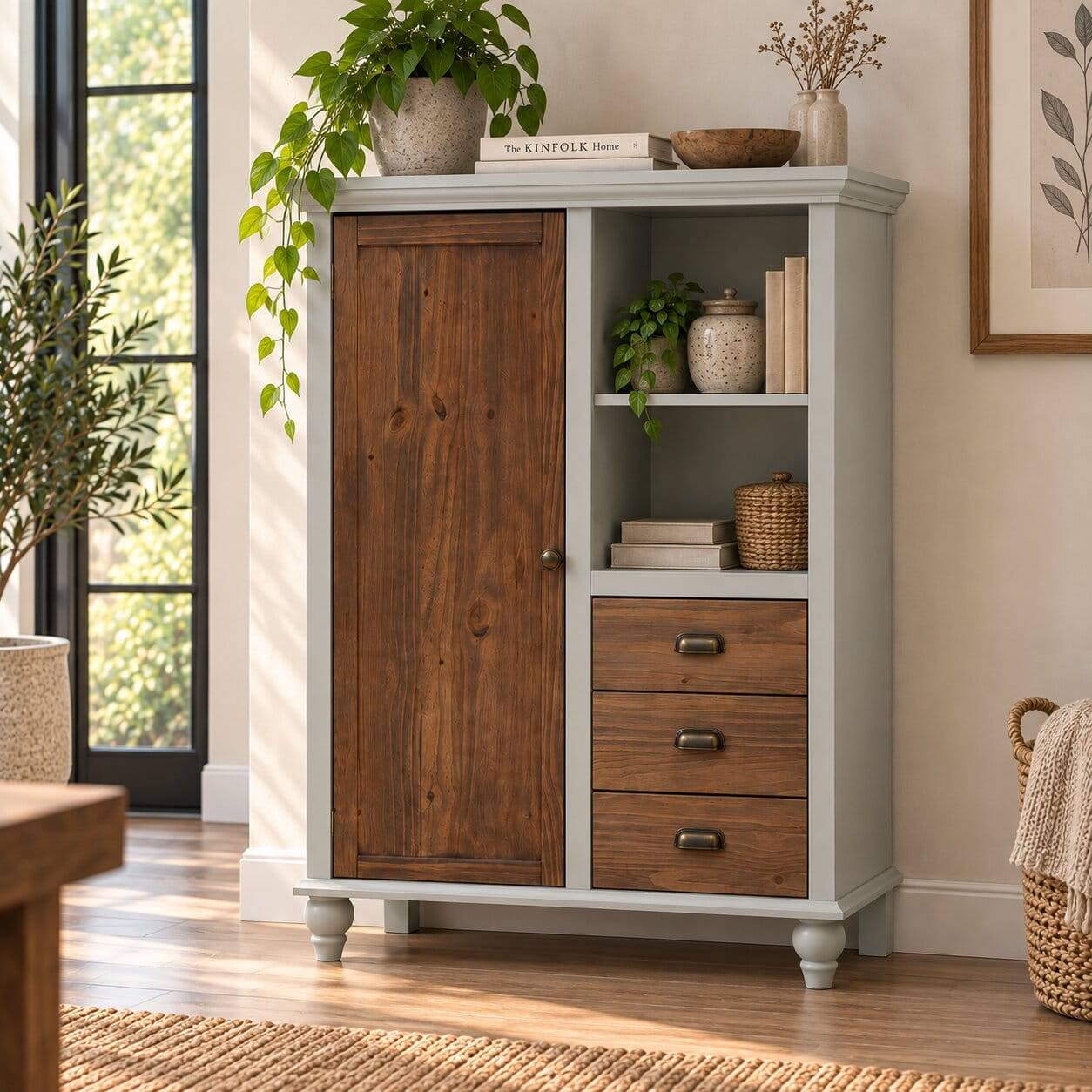 Landhaus Highboard in Holz Braun und Grau - Veproma