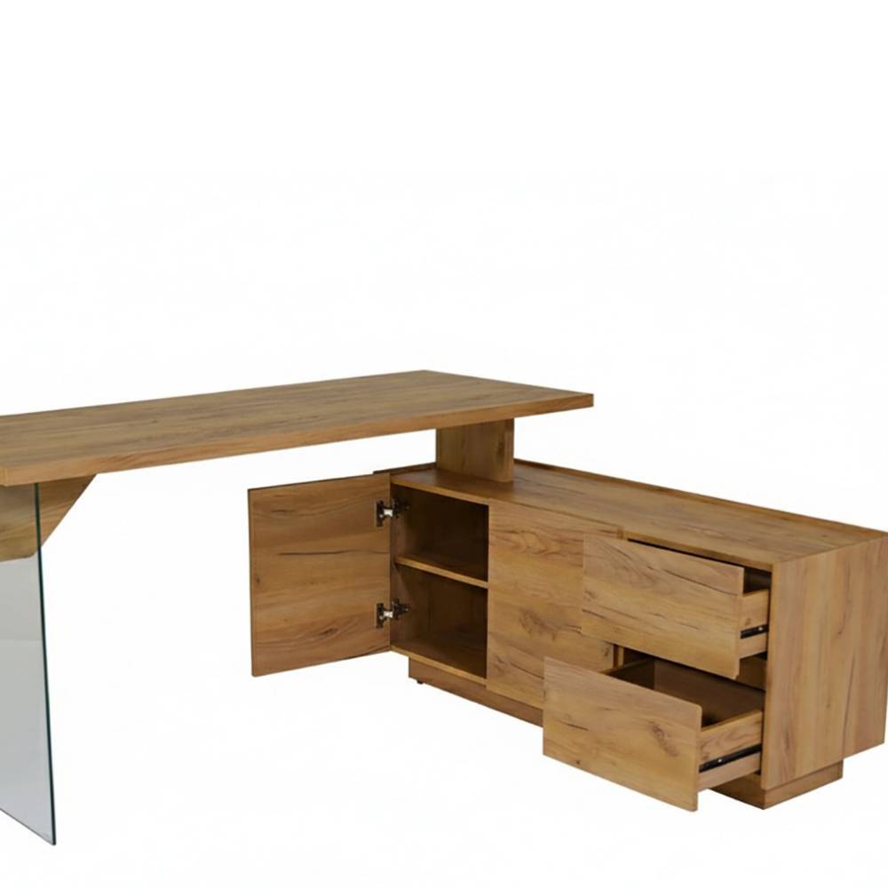 Office-Schreibtisch in Kerneiche und Transparent - Saloz