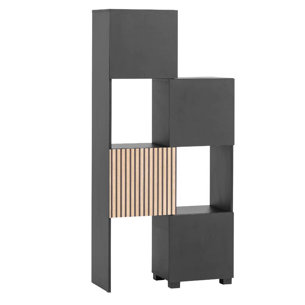 Design-Regal in Mattschwarz mit Akustikpaneel-Optik und offenen Fächern – Forca