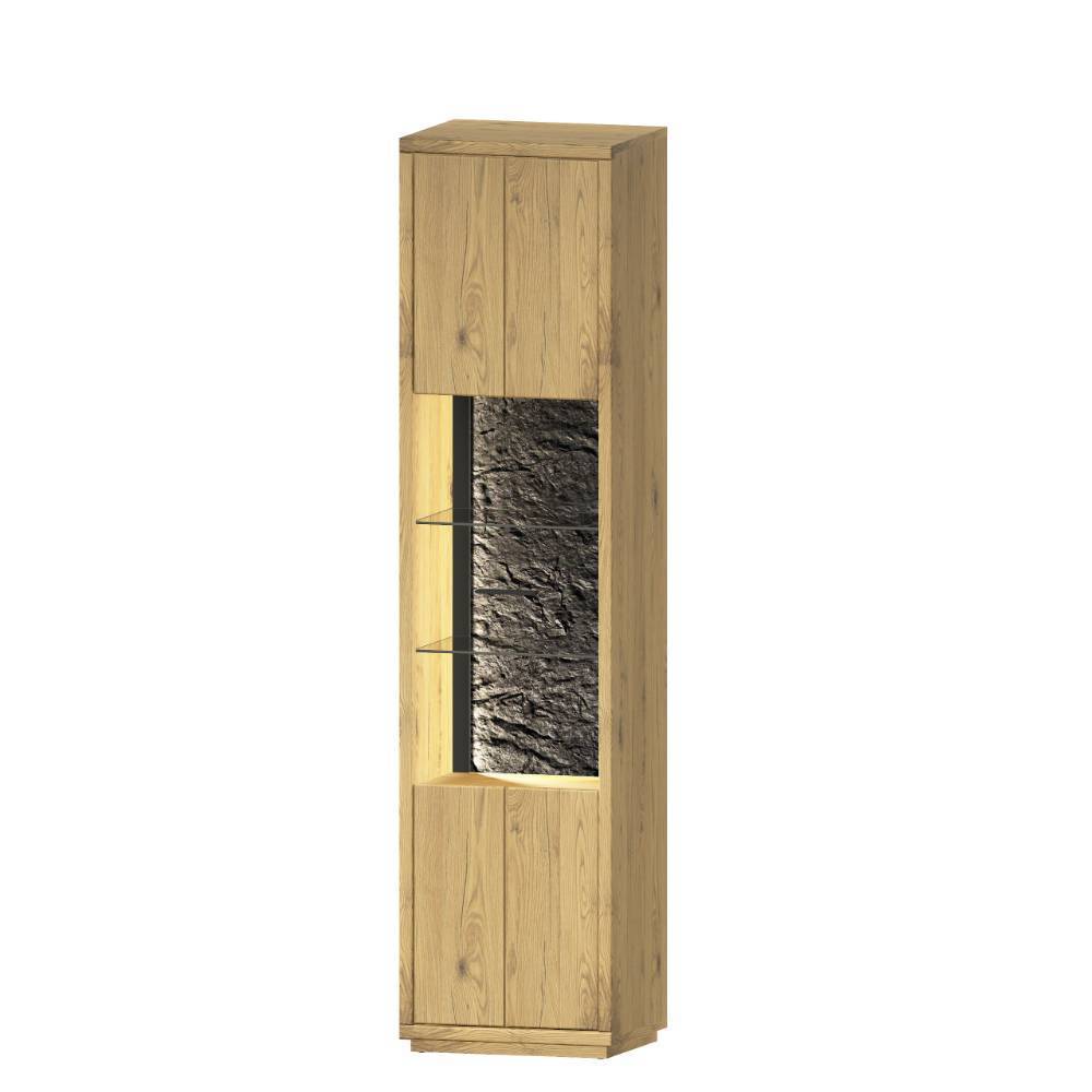 Geschlossene Vitrine in Wildeiche Bianco mit Glaseinsatz, beleuchteten Glasböden und Holztüren Set – Friburgo
