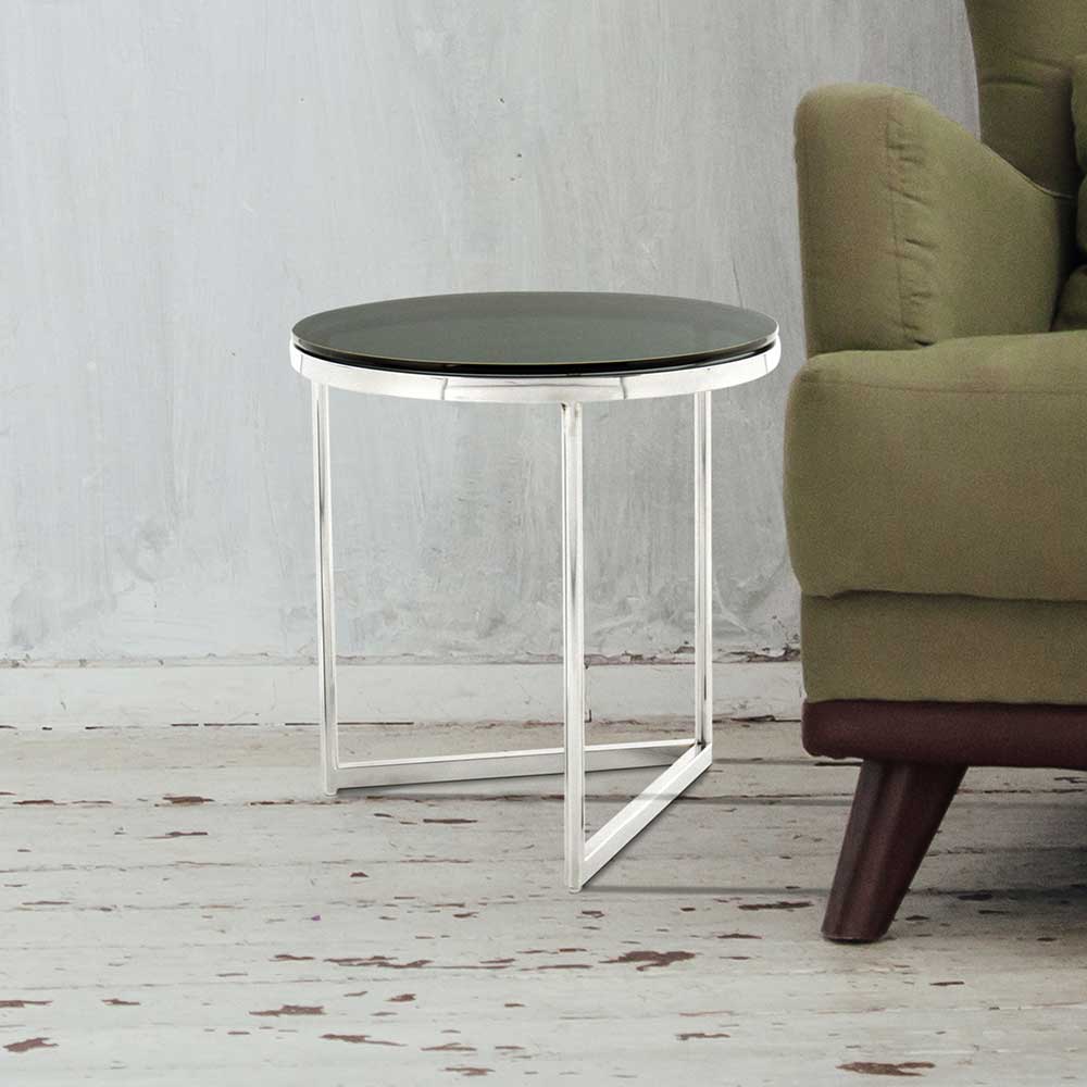 Runder Design Beistelltisch mit Glasplatte Schwarz - Steven