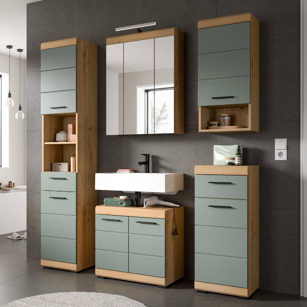 Badezimmer Möbel-Komplettset in Salbei - Tamdato (fünfteilig)