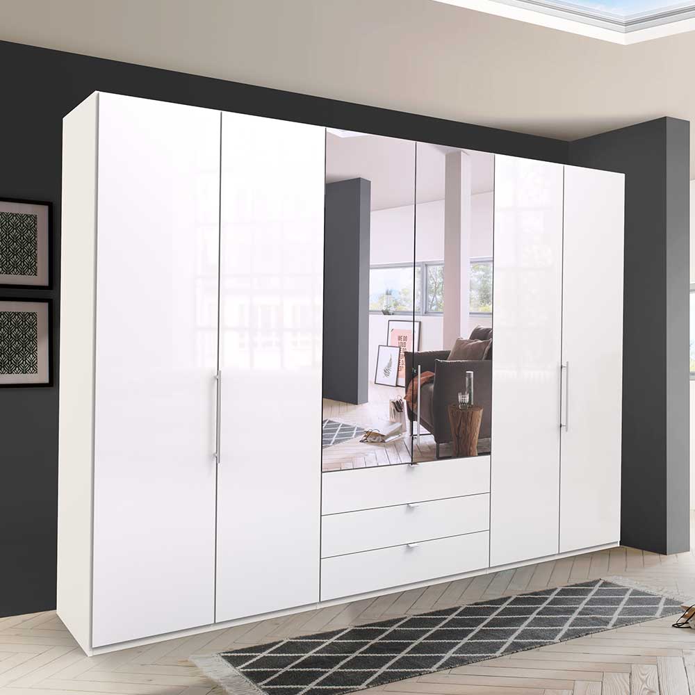 Stylischer Schlafzimmer Schrank in Weiß Glas glänzend - Dolienca