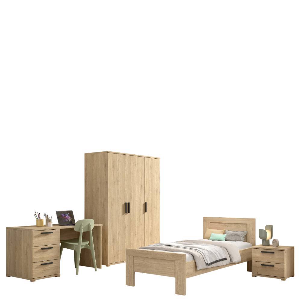 Jugendzimmer Komplettset vierteilig in Eiche Optik mit Bett, Schreibtisch, Schrank und Nachttisch – Choice