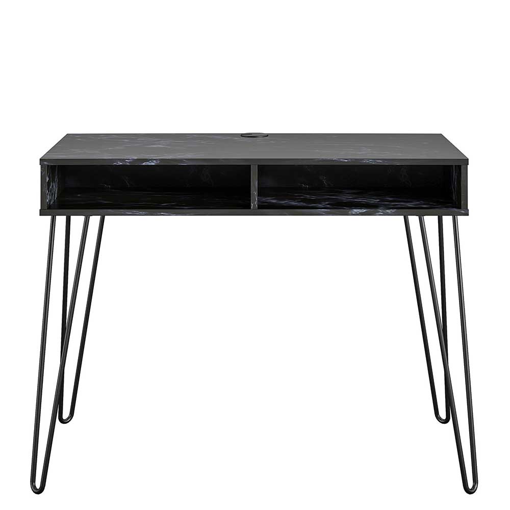 Marmor Optik Schreibtisch in Schwarz mit Haarnadel Beinen - Siamta