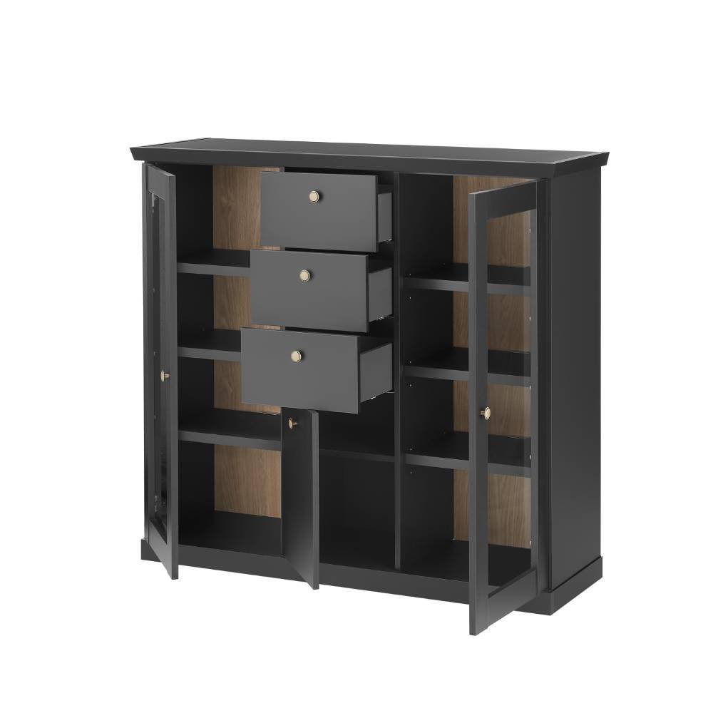 Modern Country Highboard Vitrine in Mattschwarz - Lulumo