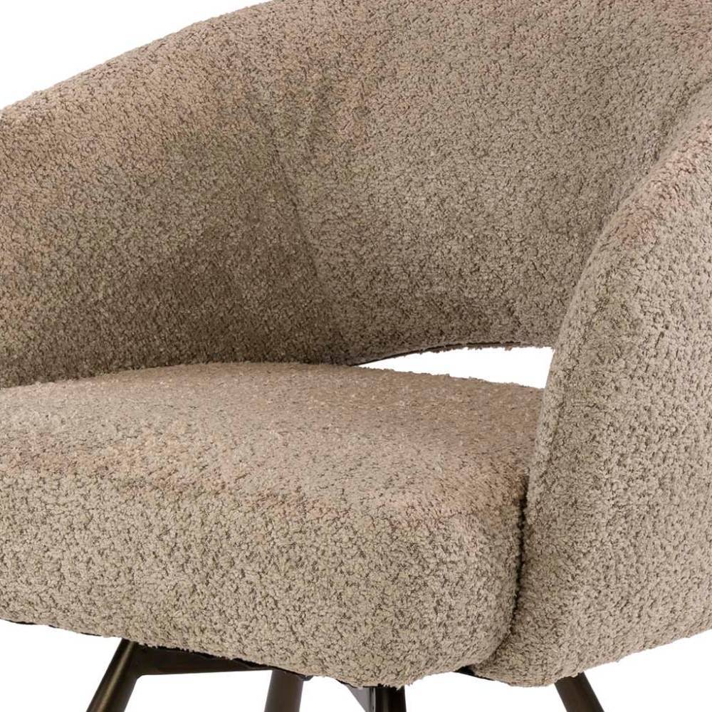 Beiger Bouclé-Stoff und geschwungene Armlehne des drehbaren Cocktail-Esstischsessels – Tirnada
