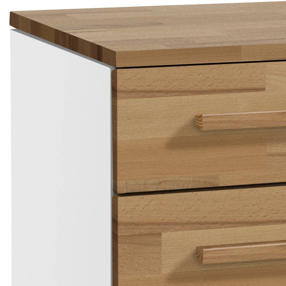 Kommode mit Holzplatte, zwei Schubladen mit Griffen und weißer Seitenwand – Harbour