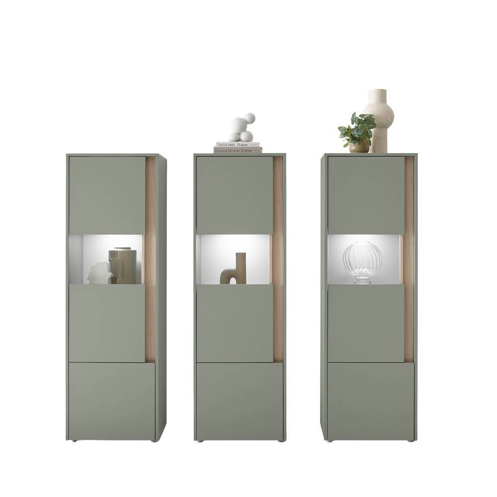 Vitrinenschrank Trio in Graugrün - Socotta (dreiteilig)