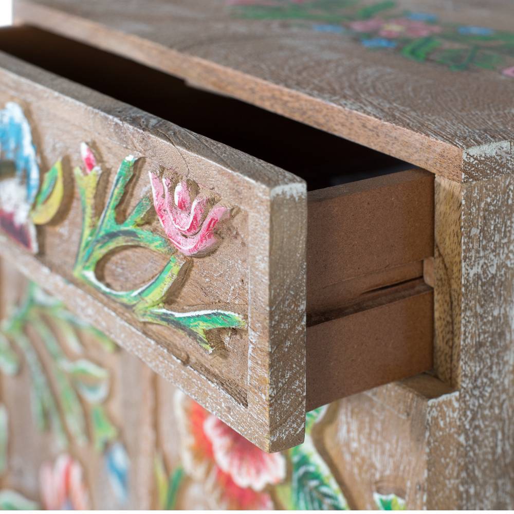 Massivholz Vertiko mit Blumen Dekor - Trinity