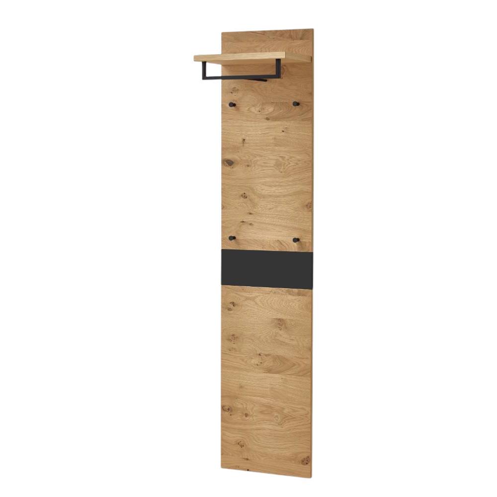 Elegante Wandgarderobe in Eiche Massivholz mit Ablage, Kleiderstange und Haken für den Eingangsbereich – Lavenci