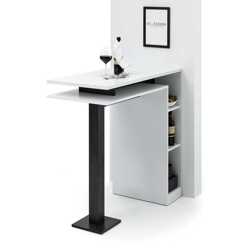 Bartisch mit Regal - ideal für Küche & Büro in Weiß & Beton Optik - Grenada