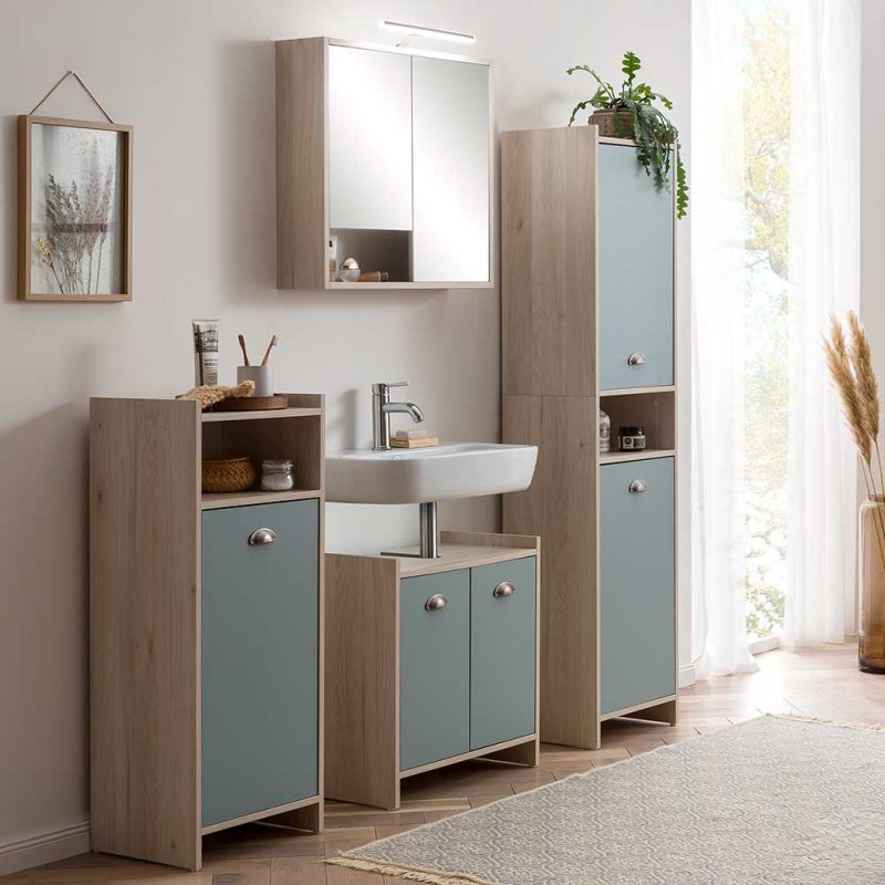 Produktbild von KHG Kommode Hell-braun Mit 2 Türen Modern Eiche-Optik, Sideboard Aus Holzwerkstoff Rattan-Optik, Gestell Aus Massivholz - 101 X 87 X 40 Cm (B/H/T
