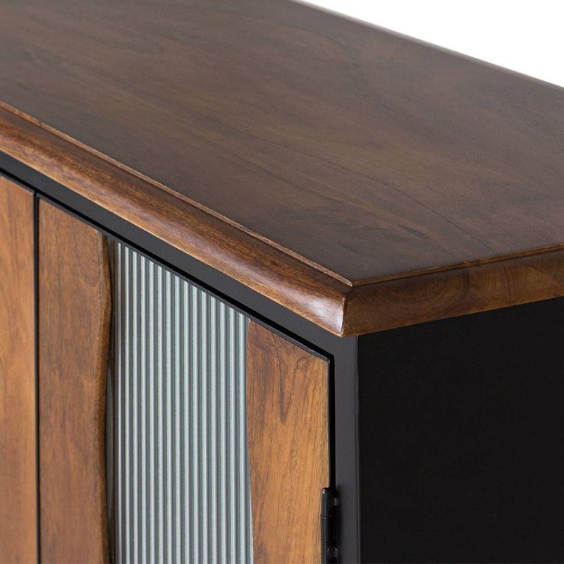 Design Türen-Kommode aus Mangoholz und Metall mit Riffelglas - Aglia