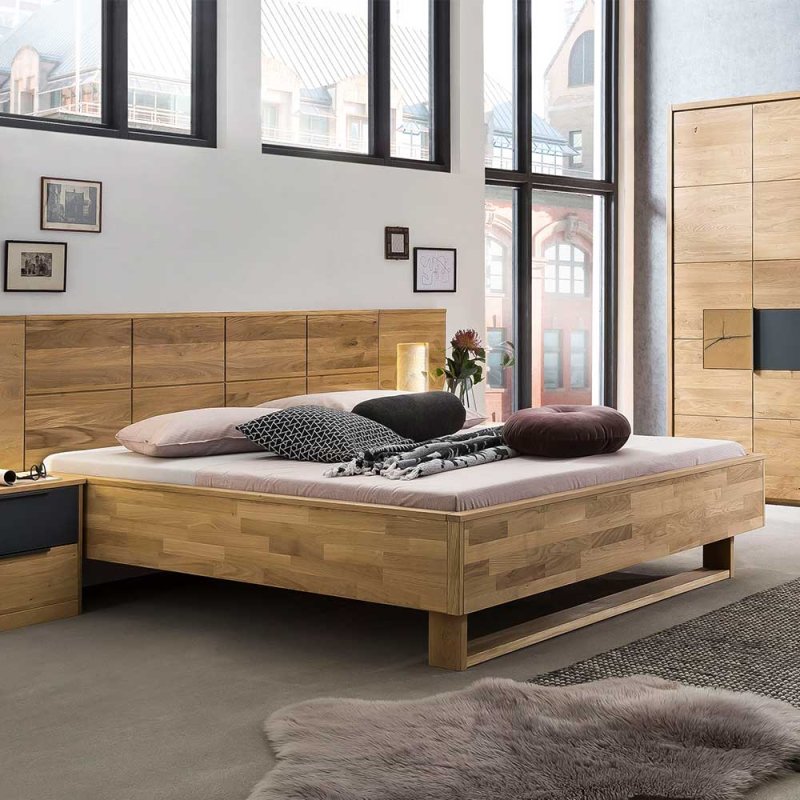 Modernes Eichen Doppelbett geölt mit optionalen LED Leuchten - Teano