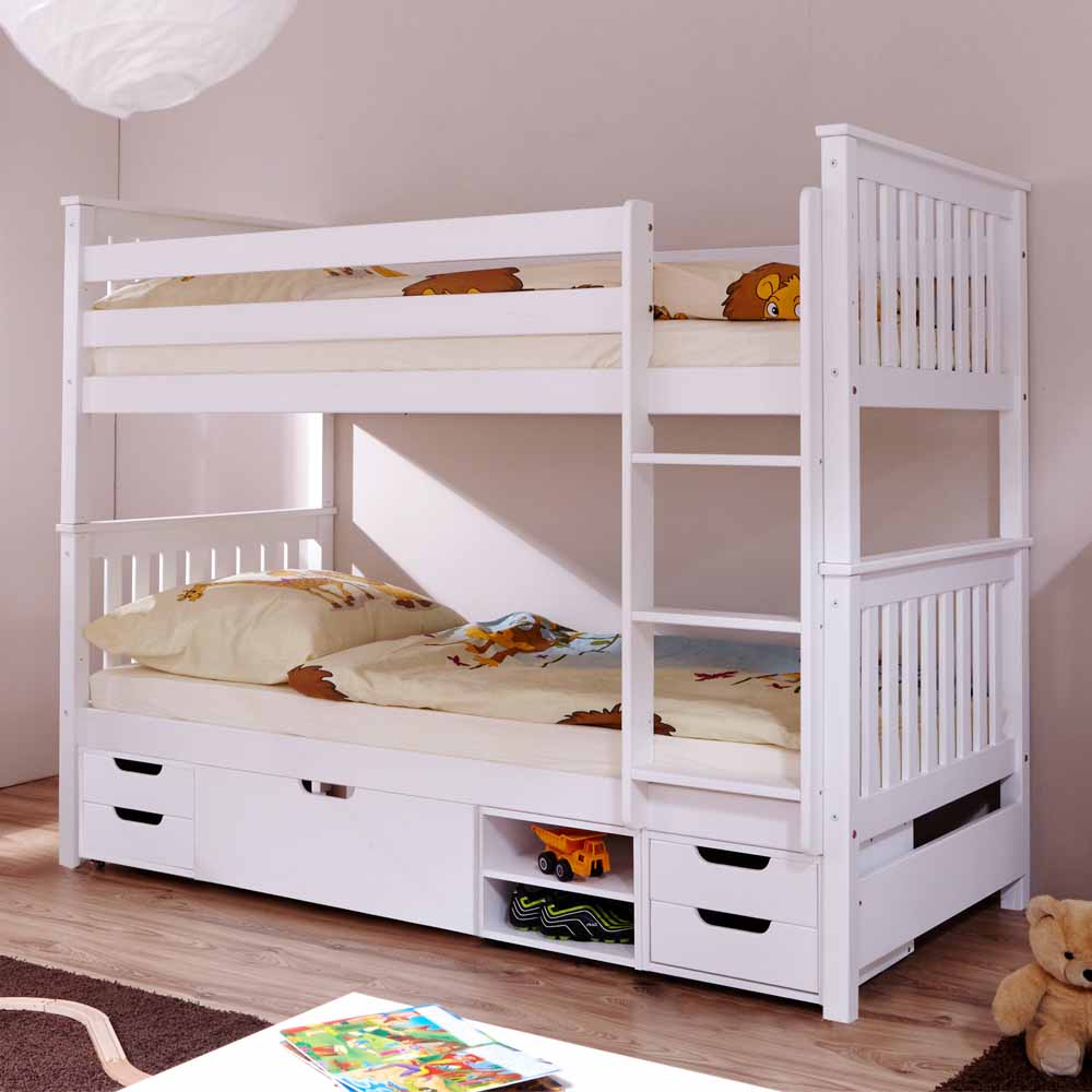 Produktbild von Matratze 90x190 VidaXL Etagenbett Aus Stahl – 80x200 Cm, Weiß, Mit Leiter Hochbett 90x200