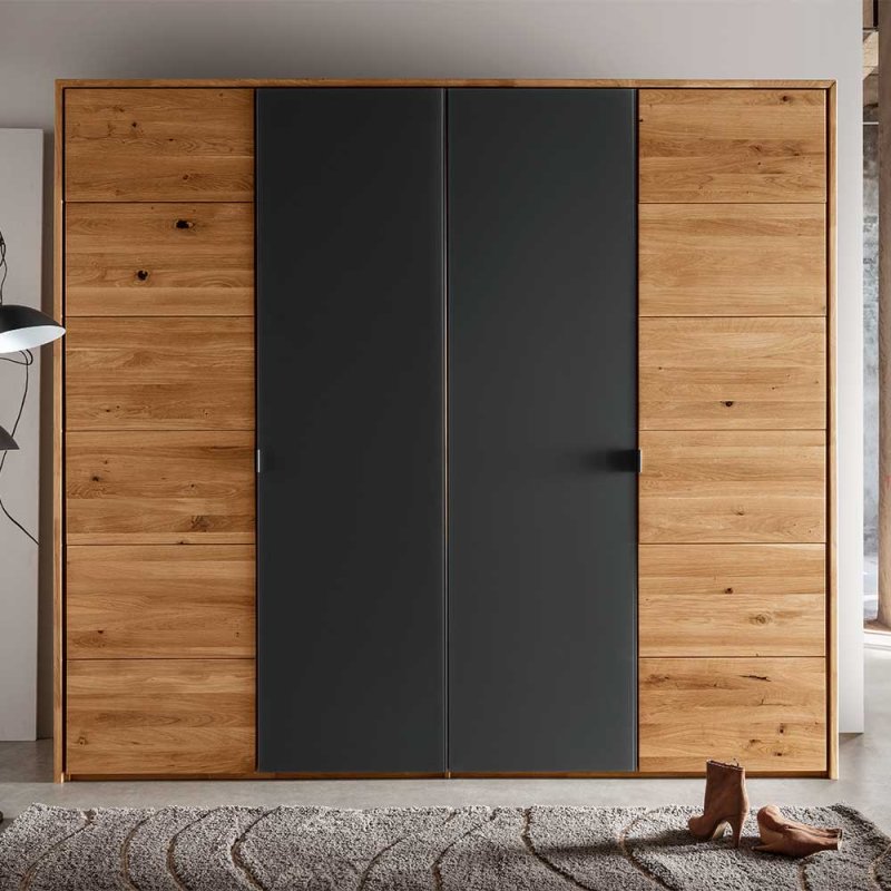 Schlafzimmerschrank aus Massivholz & Glas in Wildeiche & Anthrazit - Raso