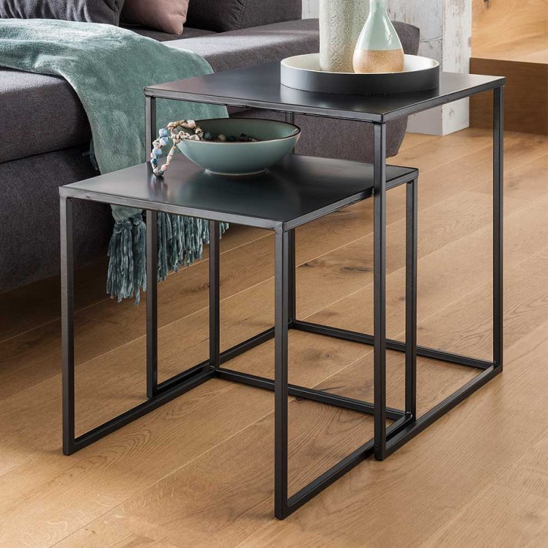 Relaxdays Beistelltisch 3er Set, Geöltes Eichen-Holz, Weiße Tischplatte