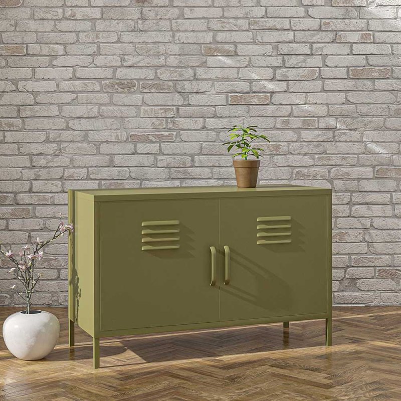 Spind Design Metallkommode in Oliv Grün mit zwei Türen - Austral