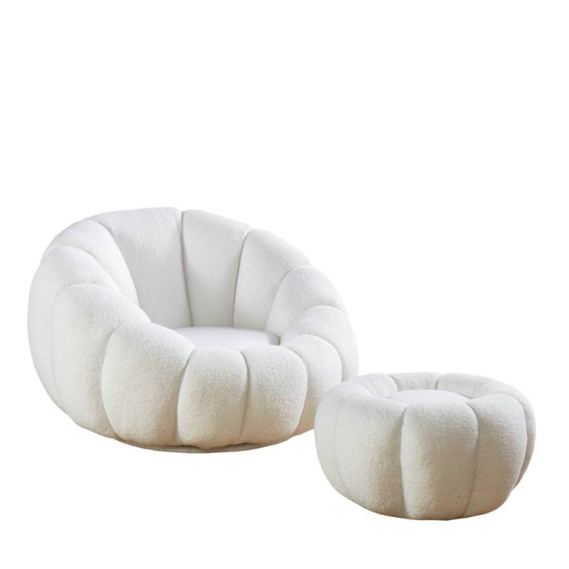 Design Sessel mit Hocker Set in Weiß Webplüsch - drehbar - Zyrano ...