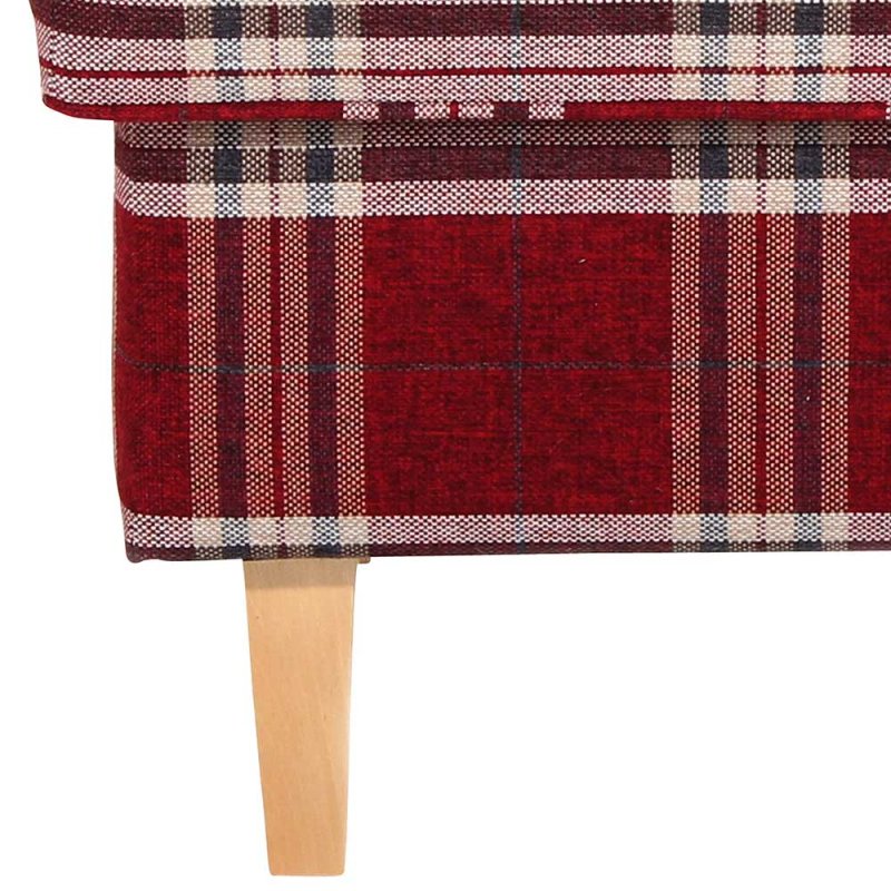 Sitzhocker in Rot kariert mit Holzbeinen in Buche - Rotonda