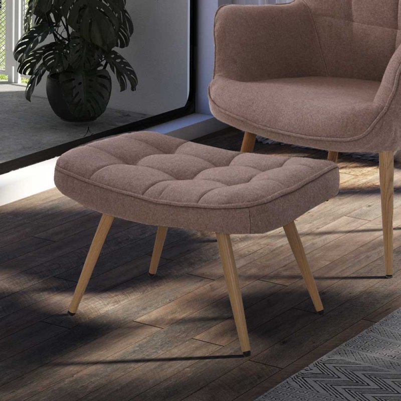 Fußhocker in Beige und Holzoptik aus Webstoff und Metall - Trees