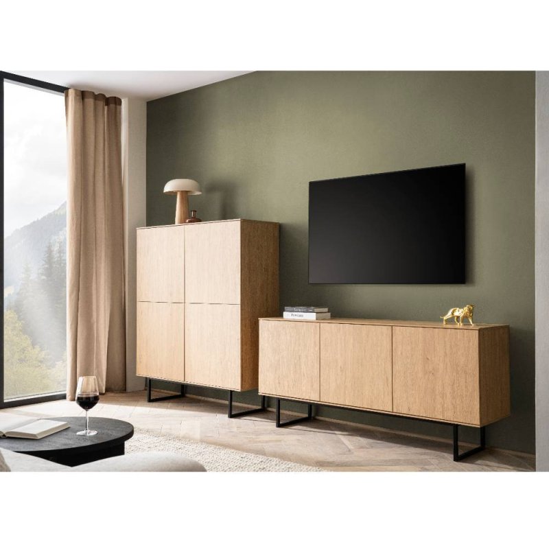 Highboard und Lowboard Set in Eiche Stone mit Bügelgestellen - Jaskin ...