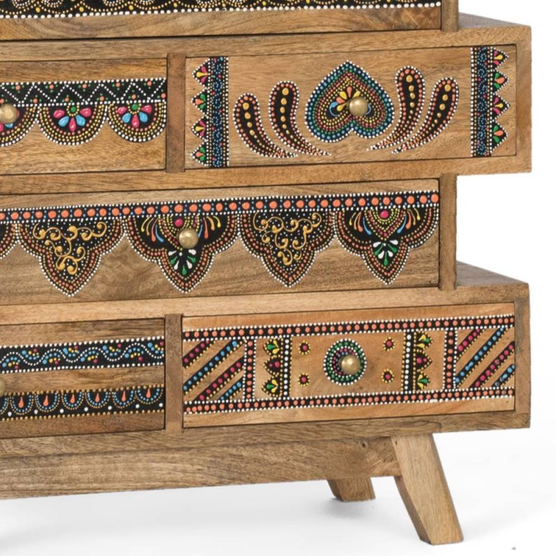 Ethno Style Design-Kommode handbemalt mit farbenfrohen Ornament Mustern ...