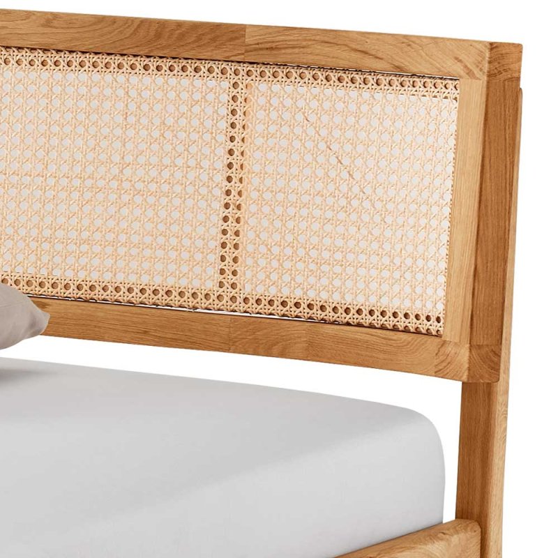 Wildeiche Bett mit Wiener Geflecht Kopfteil aus Rattan - Ambrosso