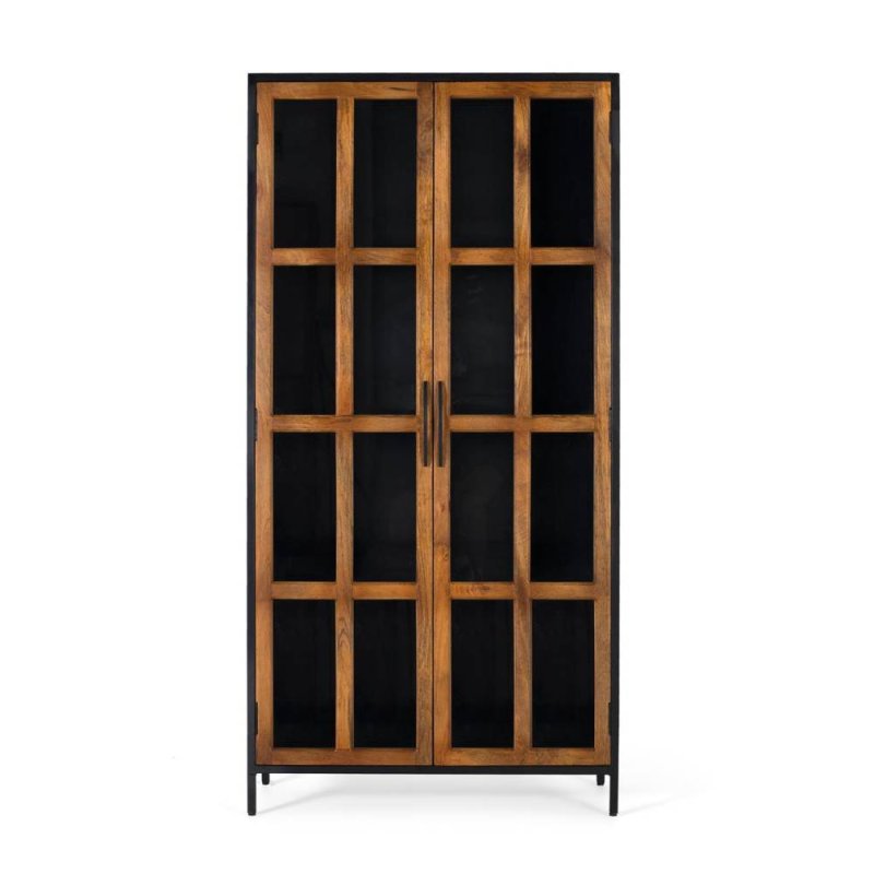 Industrial Vitrine aus Metall und Massivholz in Schwarz und Mangoholz ...