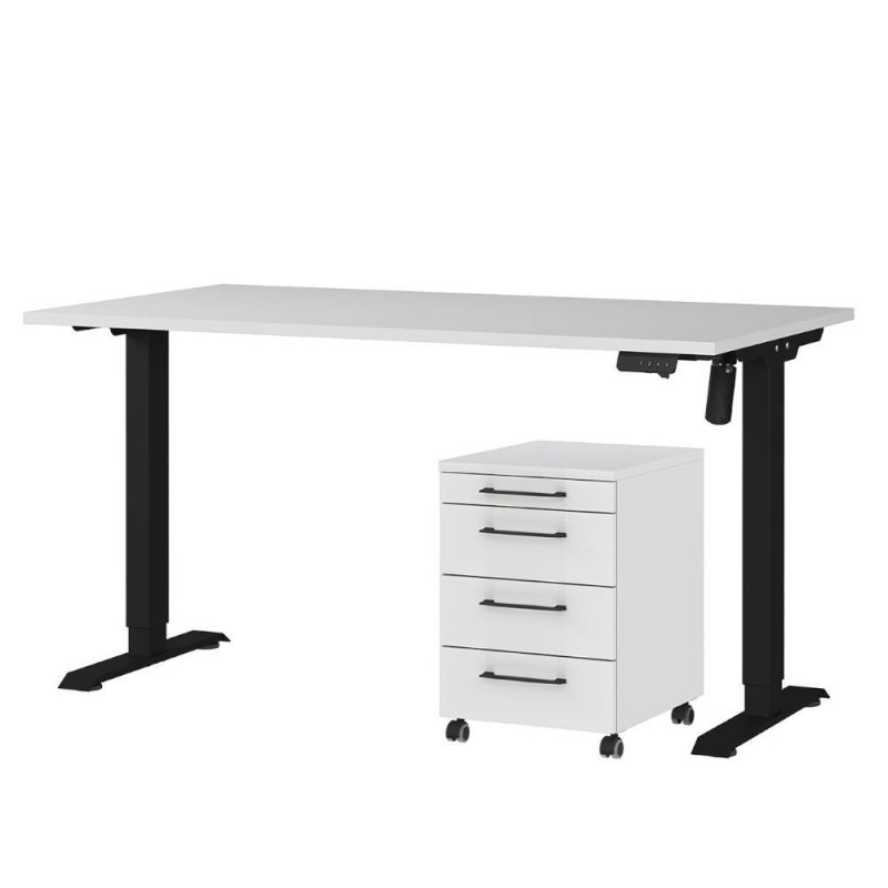 Schreibtisch mit Rollcontainer Set in Lichtgrau und Schwarz - Chilena ...