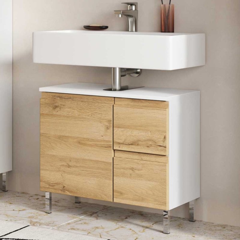 Waschbeckenunterschrank Wei 223 Wildeiche 80 Cm Milano
