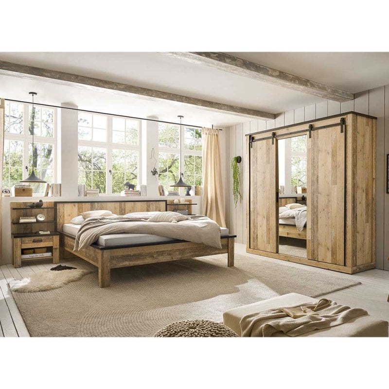 Schlafzimmer Set in Altholz Optik und Anthrazit - Naiavio (sechsteilig)