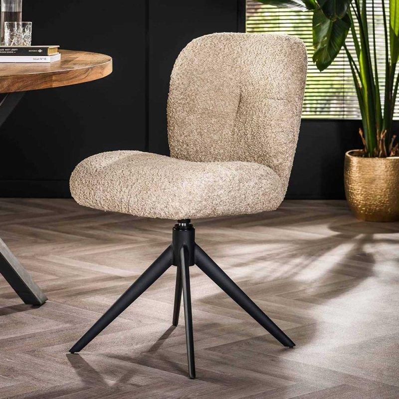 Drehbare Polsterst hle In Beige Boucle Und Schwarz Metall Zoronga 