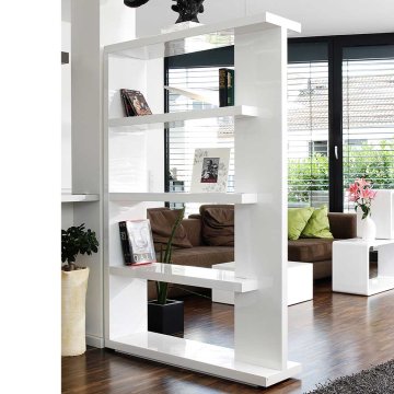 Hochglanz Raumteiler Design Regal in Weiß lackiert - 128x180x30 cm - Jasmon
